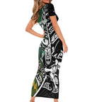 New Zealand and South Africa Rugby Custom Short Sleeve Bodycon Dress Maori Tiki Fern Springboks Kente Pattern - Aussie Hoodie