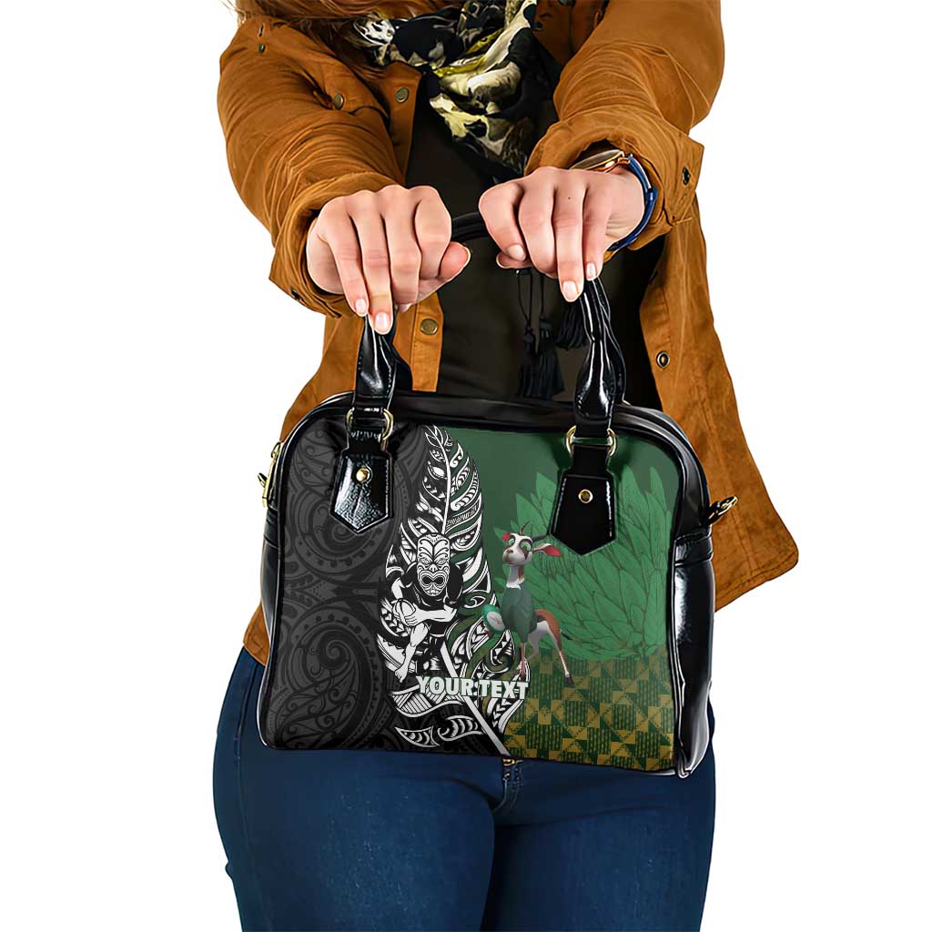 New Zealand and South Africa Rugby Custom Shoulder Handbag Maori Tiki Fern Springboks Kente Pattern - Aussie Hoodie