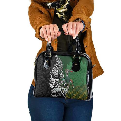 New Zealand and South Africa Rugby Custom Shoulder Handbag Maori Tiki Fern Springboks Kente Pattern - Aussie Hoodie