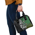 New Zealand and South Africa Rugby Custom Shoulder Handbag Maori Tiki Fern Springboks Kente Pattern - Aussie Hoodie