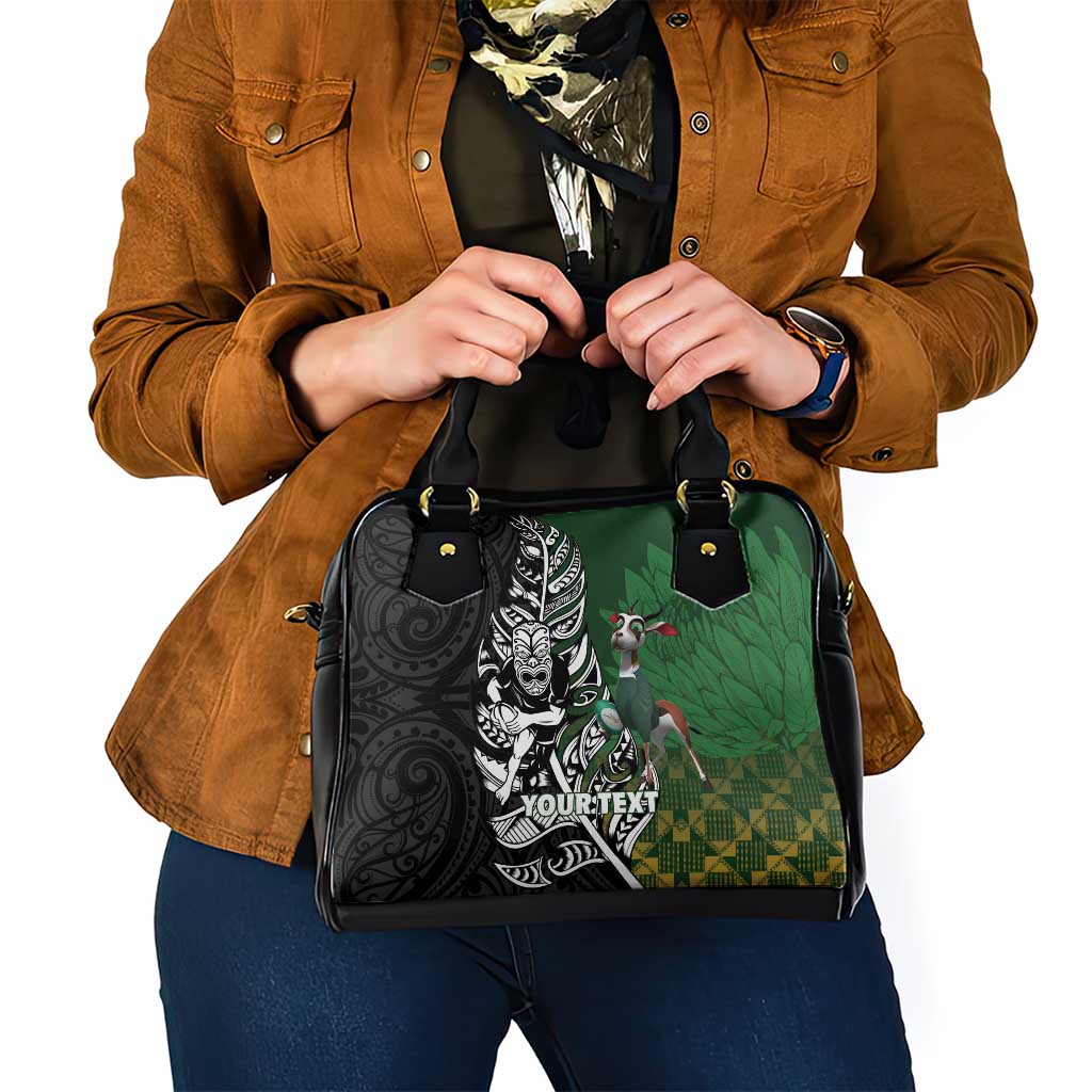 New Zealand and South Africa Rugby Custom Shoulder Handbag Maori Tiki Fern Springboks Kente Pattern - Aussie Hoodie