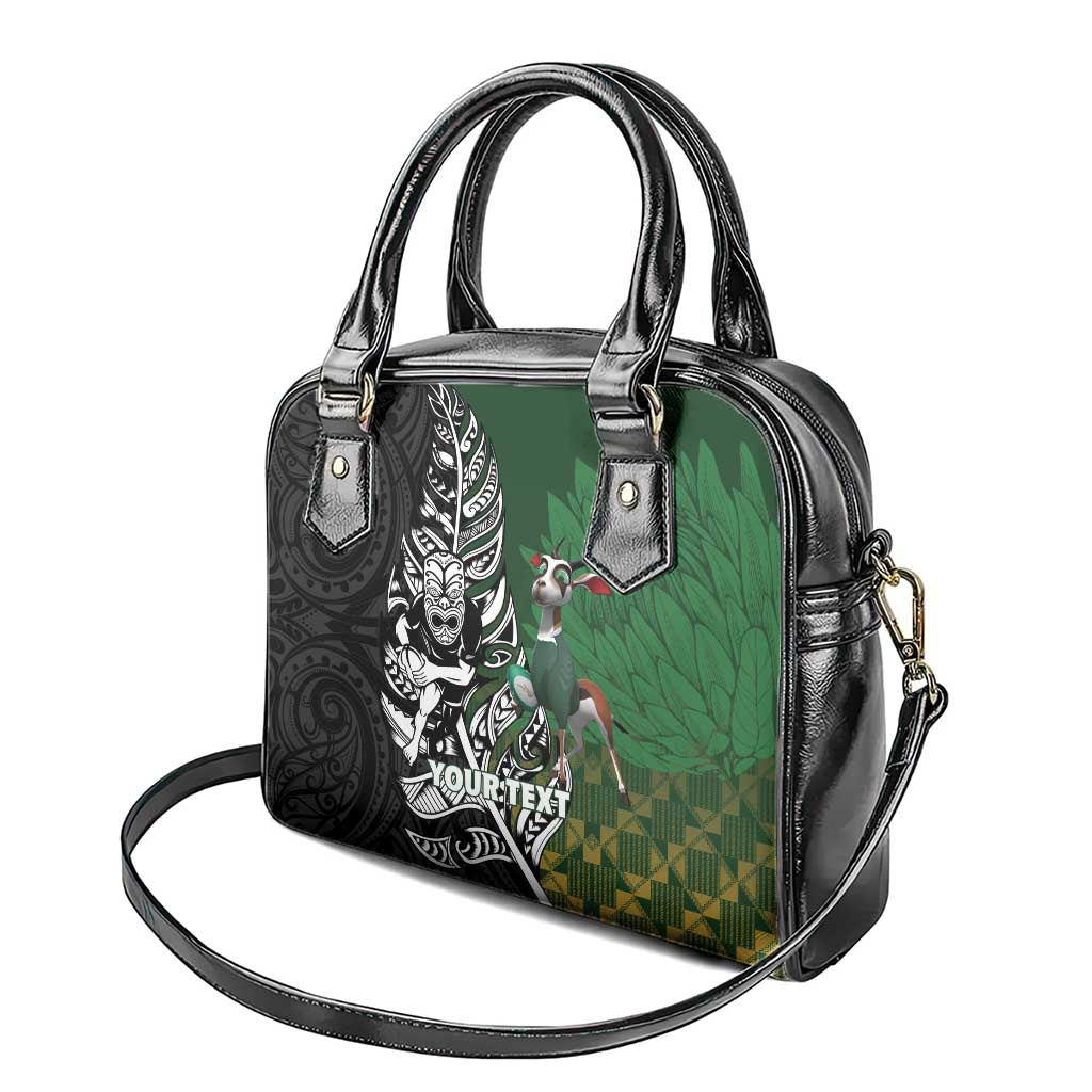 New Zealand and South Africa Rugby Custom Shoulder Handbag Maori Tiki Fern Springboks Kente Pattern - Aussie Hoodie