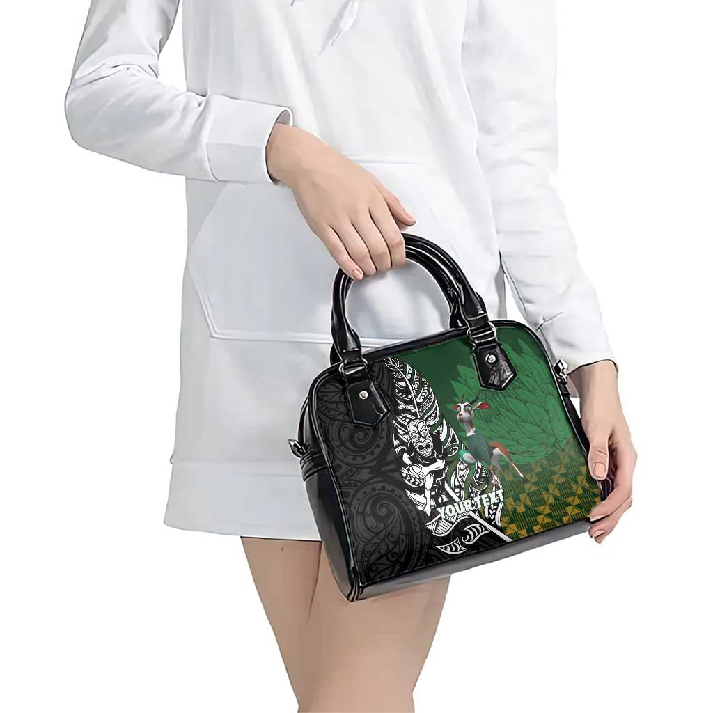New Zealand and South Africa Rugby Custom Shoulder Handbag Maori Tiki Fern Springboks Kente Pattern - Aussie Hoodie