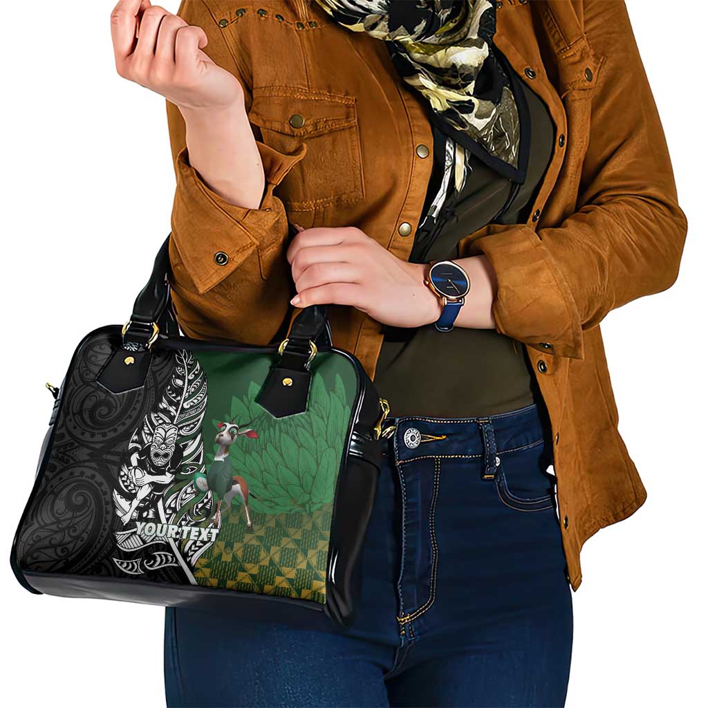 New Zealand and South Africa Rugby Custom Shoulder Handbag Maori Tiki Fern Springboks Kente Pattern - Aussie Hoodie