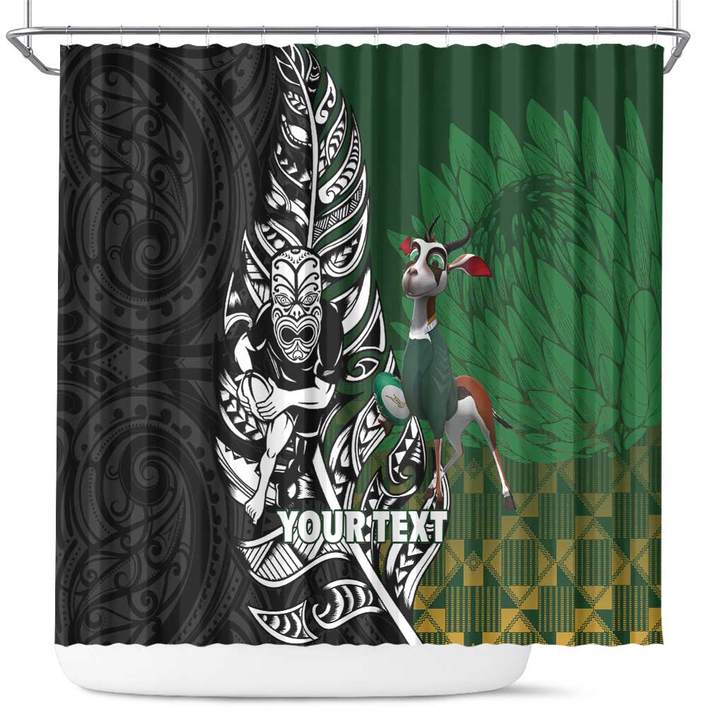 New Zealand and South Africa Rugby Custom Shower Curtain Maori Tiki Fern Springboks Kente Pattern - Aussie Hoodie