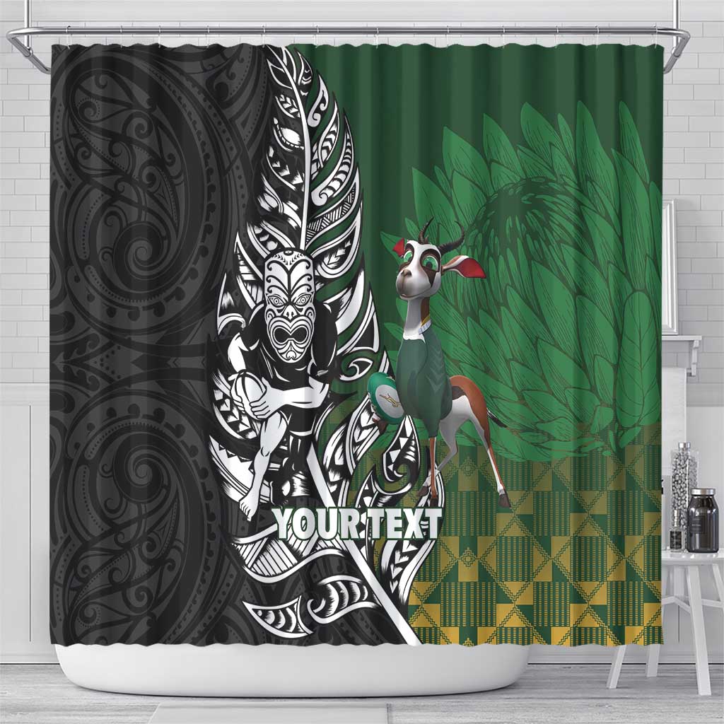 New Zealand and South Africa Rugby Custom Shower Curtain Maori Tiki Fern Springboks Kente Pattern - Aussie Hoodie
