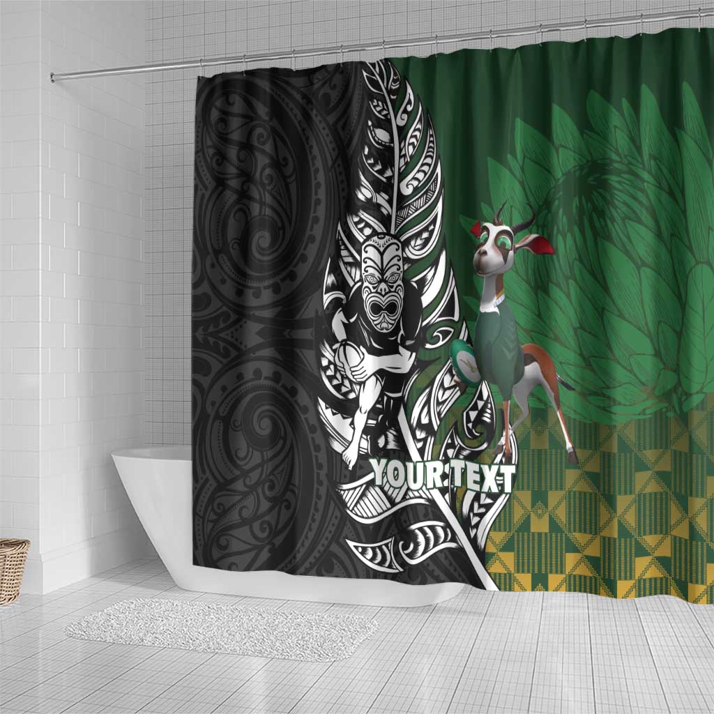 New Zealand and South Africa Rugby Custom Shower Curtain Maori Tiki Fern Springboks Kente Pattern - Aussie Hoodie