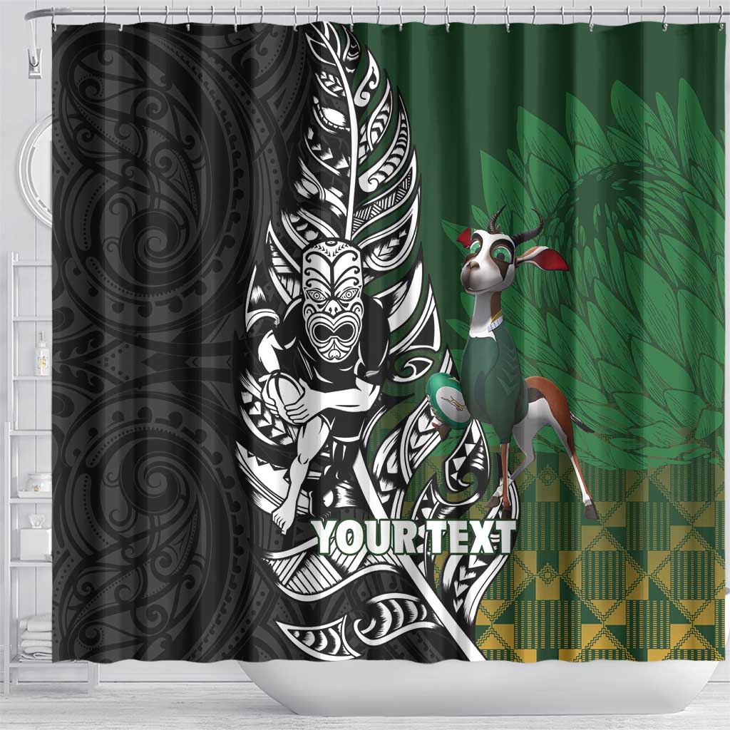 New Zealand and South Africa Rugby Custom Shower Curtain Maori Tiki Fern Springboks Kente Pattern - Aussie Hoodie