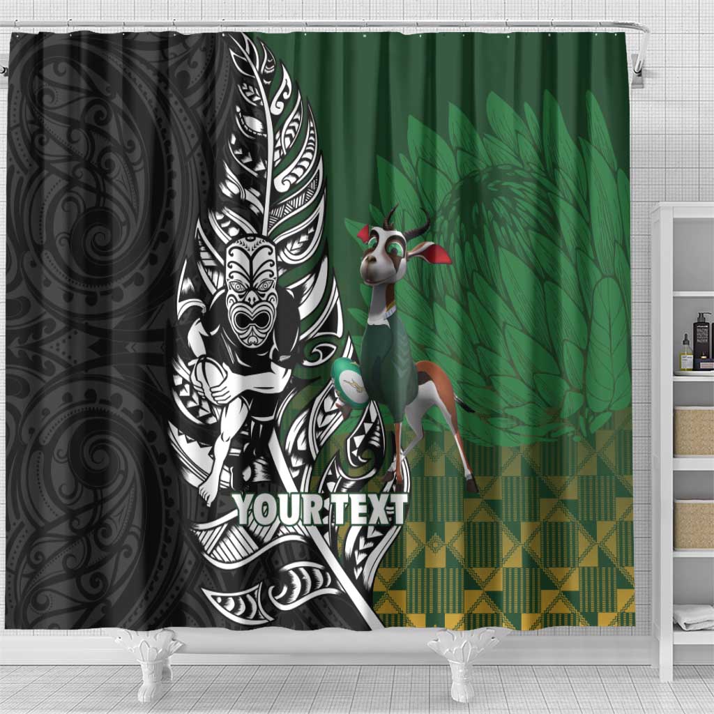 New Zealand and South Africa Rugby Custom Shower Curtain Maori Tiki Fern Springboks Kente Pattern - Aussie Hoodie