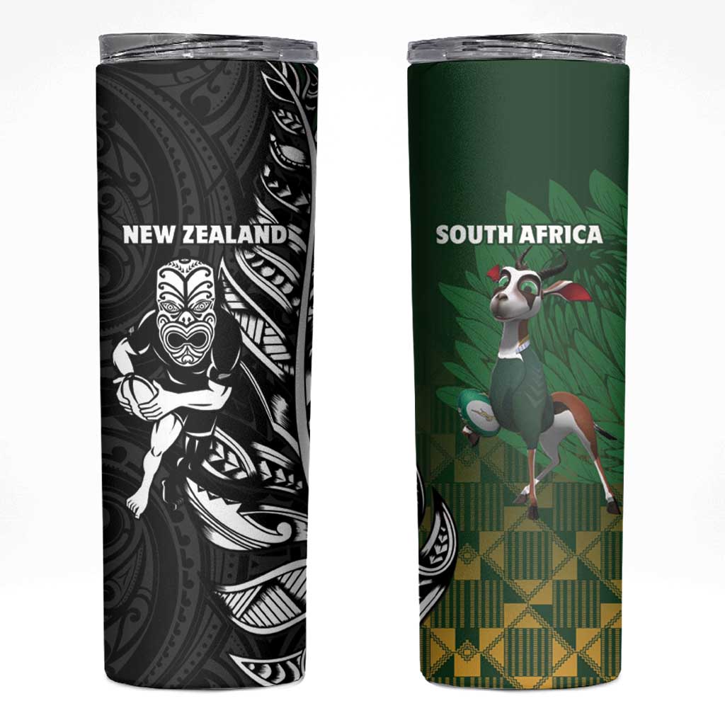 New Zealand and South Africa Rugby Skinny Tumbler Maori Tiki Fern Springboks Kente Pattern - Aussie Hoodie