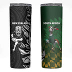 New Zealand and South Africa Rugby Skinny Tumbler Maori Tiki Fern Springboks Kente Pattern - Aussie Hoodie
