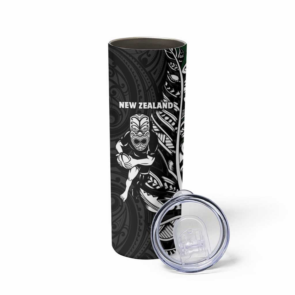 New Zealand and South Africa Rugby Skinny Tumbler Maori Tiki Fern Springboks Kente Pattern - Aussie Hoodie
