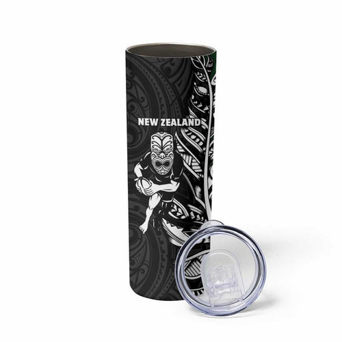 New Zealand and South Africa Rugby Skinny Tumbler Maori Tiki Fern Springboks Kente Pattern - Aussie Hoodie