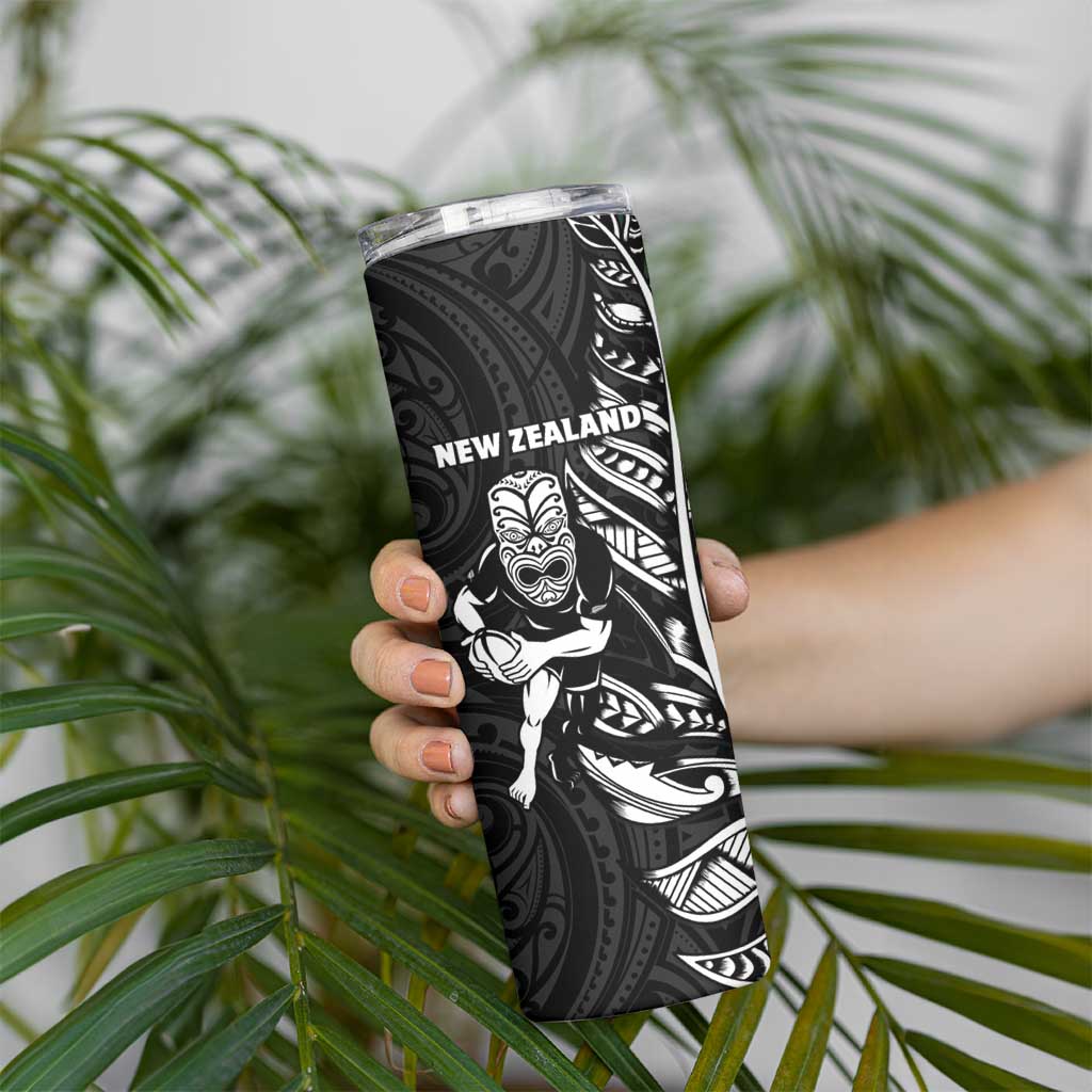 New Zealand and South Africa Rugby Skinny Tumbler Maori Tiki Fern Springboks Kente Pattern - Aussie Hoodie