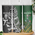 New Zealand and South Africa Rugby Skinny Tumbler Maori Tiki Fern Springboks Kente Pattern - Aussie Hoodie