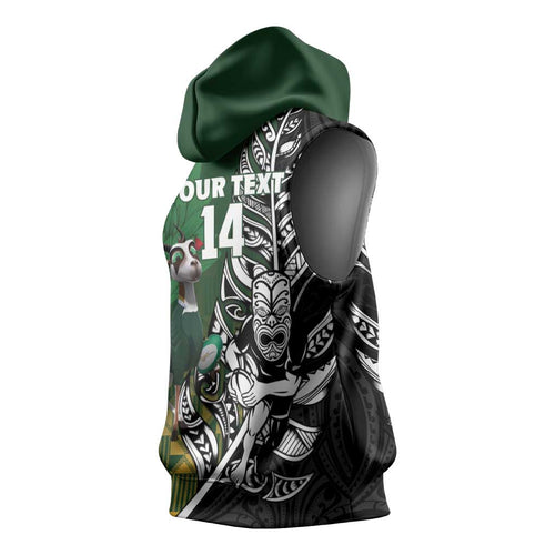 New Zealand and South Africa Rugby Custom Sleeveless Hoodie Maori Tiki Fern Springboks Kente Pattern - Aussie Hoodie