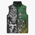 New Zealand and South Africa Rugby Custom Sleeveless Puffer Jacket Maori Tiki Fern Springboks Kente Pattern - Aussie Hoodie