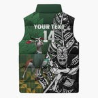New Zealand and South Africa Rugby Custom Sleeveless Puffer Jacket Maori Tiki Fern Springboks Kente Pattern - Aussie Hoodie