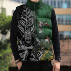 New Zealand and South Africa Rugby Custom Sleeveless Puffer Jacket Maori Tiki Fern Springboks Kente Pattern - Aussie Hoodie