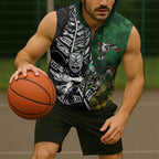 New Zealand and South Africa Rugby Custom Sleeveless Zip Hoodie Maori Tiki Fern Springboks Kente Pattern LT14