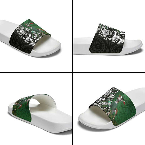 New Zealand and South Africa Rugby Custom Slide Sandals Maori Tiki Fern Springboks Kente Pattern - Aussie Hoodie