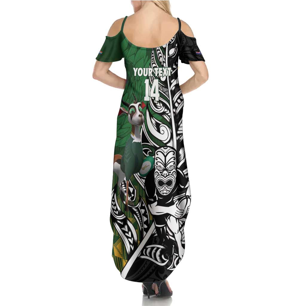 New Zealand and South Africa Rugby Custom Summer Maxi Dress Maori Tiki Fern Springboks Kente Pattern - Aussie Hoodie