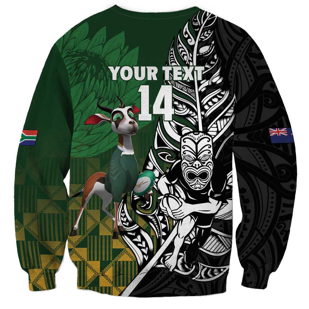 New Zealand and South Africa Rugby Custom Sweatshirt Maori Tiki Fern Springboks Kente Pattern - Aussie Hoodie