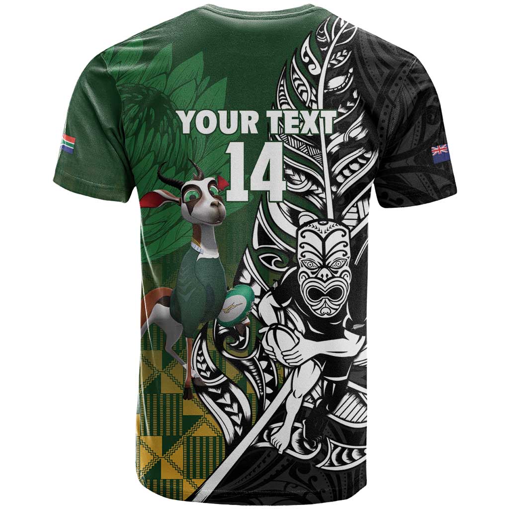 New Zealand and South Africa Rugby Custom T Shirt Maori Tiki Fern Springboks Kente Pattern - Aussie Hoodie