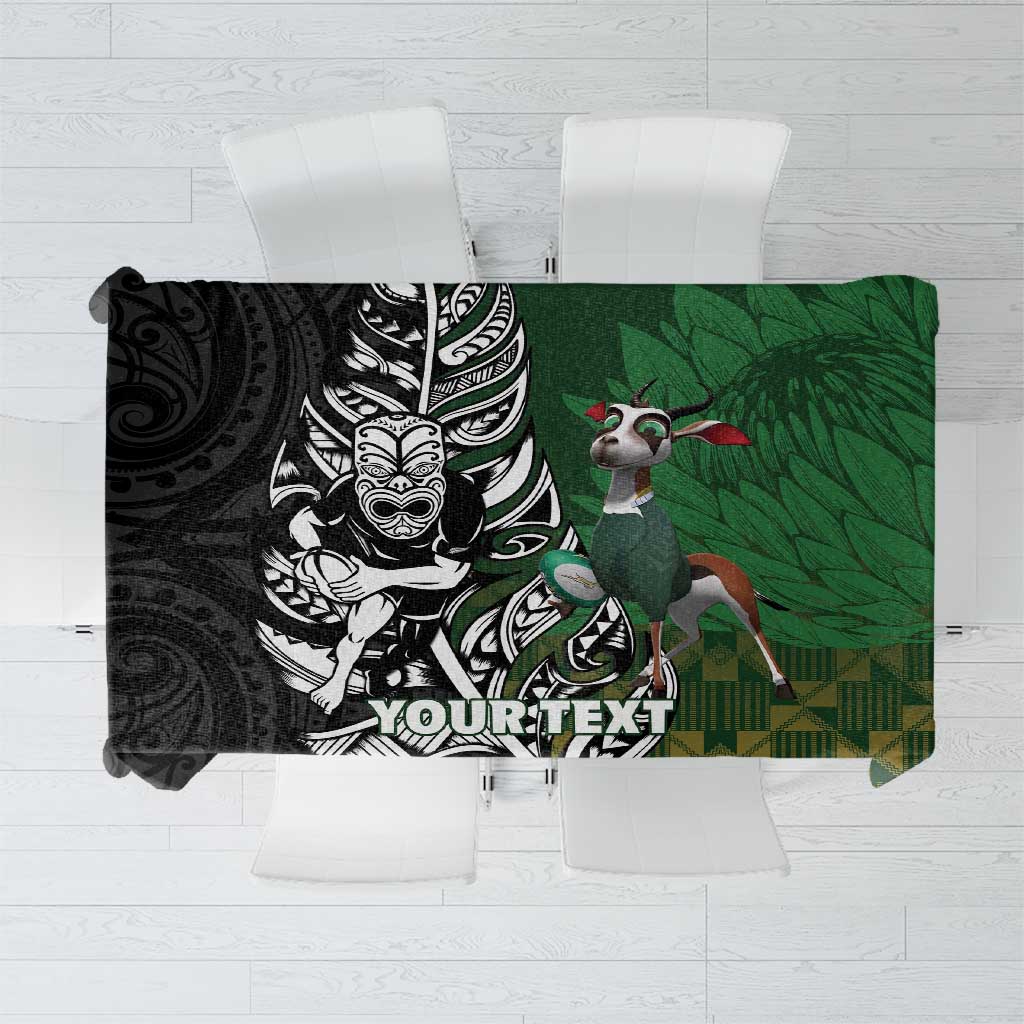 New Zealand and South Africa Rugby Custom Tablecloth Maori Tiki Fern Springboks Kente Pattern - Aussie Hoodie