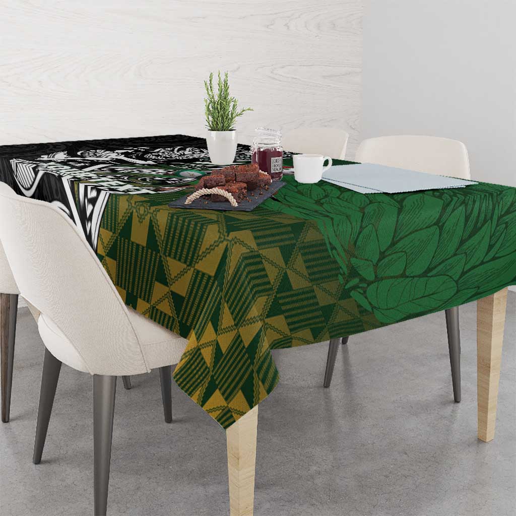 New Zealand and South Africa Rugby Custom Tablecloth Maori Tiki Fern Springboks Kente Pattern - Aussie Hoodie