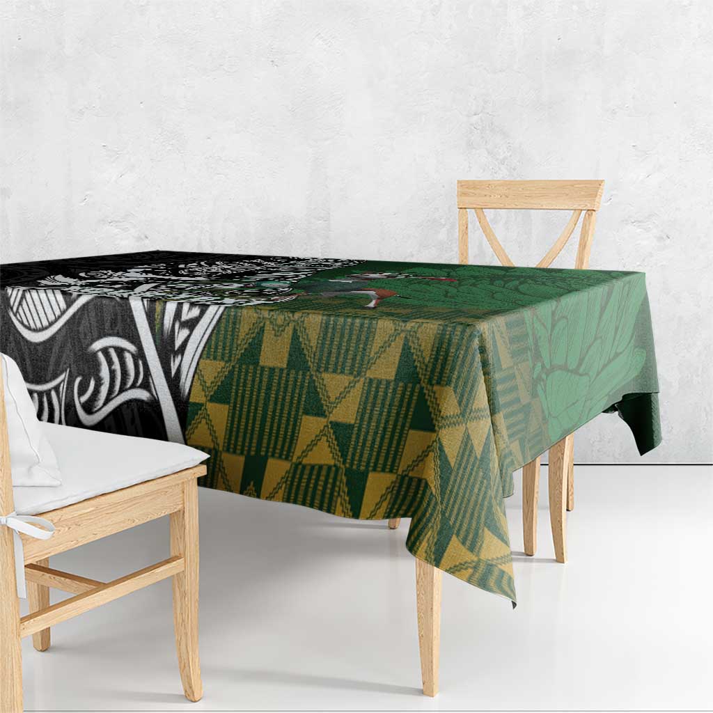 New Zealand and South Africa Rugby Custom Tablecloth Maori Tiki Fern Springboks Kente Pattern - Aussie Hoodie