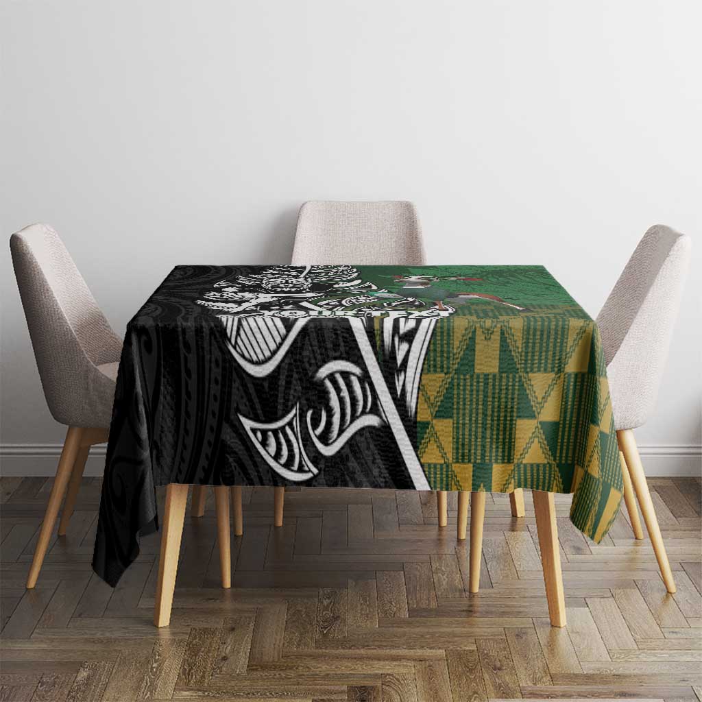 New Zealand and South Africa Rugby Custom Tablecloth Maori Tiki Fern Springboks Kente Pattern - Aussie Hoodie
