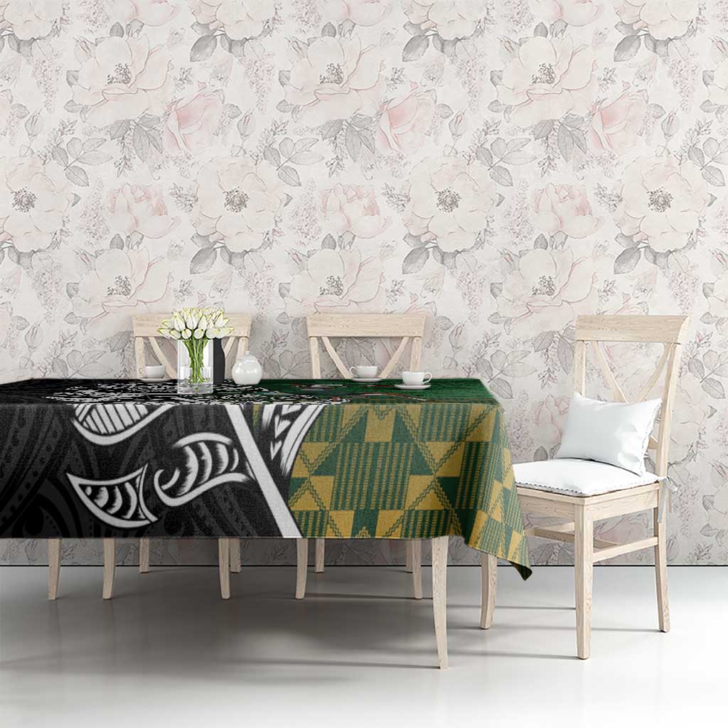 New Zealand and South Africa Rugby Custom Tablecloth Maori Tiki Fern Springboks Kente Pattern - Aussie Hoodie