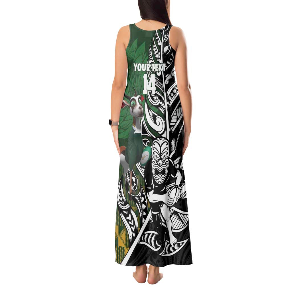 New Zealand and South Africa Rugby Custom Tank Maxi Dress Maori Tiki Fern Springboks Kente Pattern - Aussie Hoodie