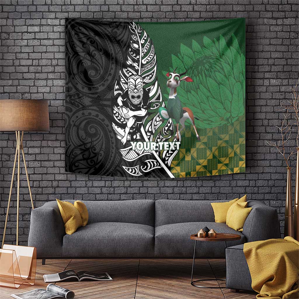 New Zealand and South Africa Rugby Custom Tapestry Maori Tiki Fern Springboks Kente Pattern - Aussie Hoodie