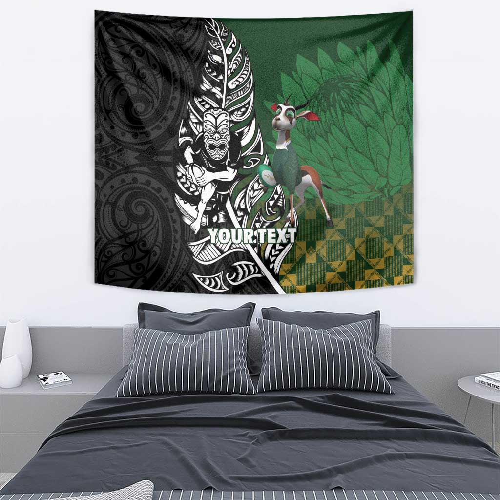 New Zealand and South Africa Rugby Custom Tapestry Maori Tiki Fern Springboks Kente Pattern - Aussie Hoodie