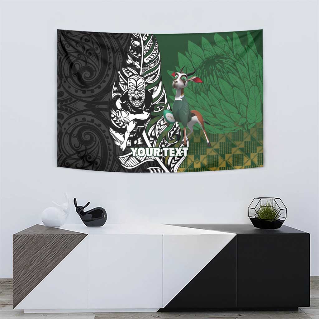 New Zealand and South Africa Rugby Custom Tapestry Maori Tiki Fern Springboks Kente Pattern - Aussie Hoodie