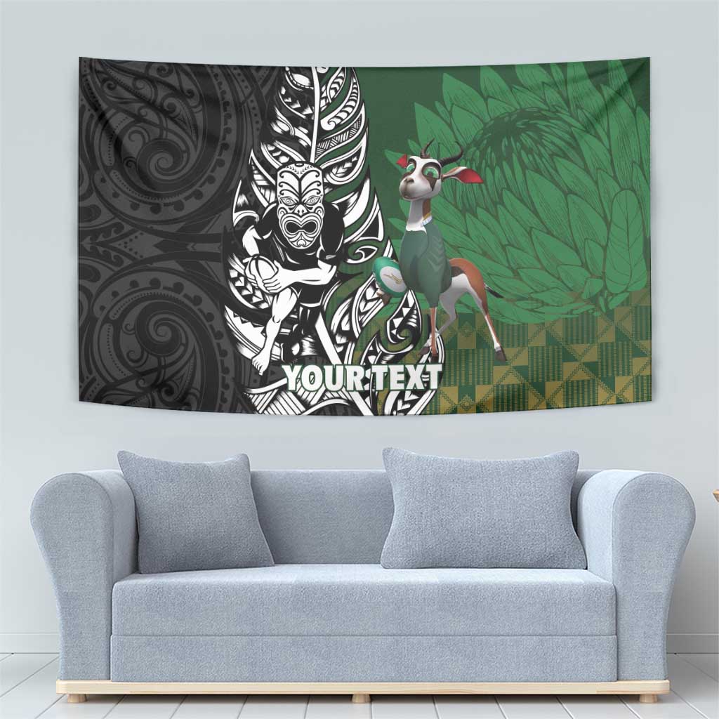 New Zealand and South Africa Rugby Custom Tapestry Maori Tiki Fern Springboks Kente Pattern - Aussie Hoodie