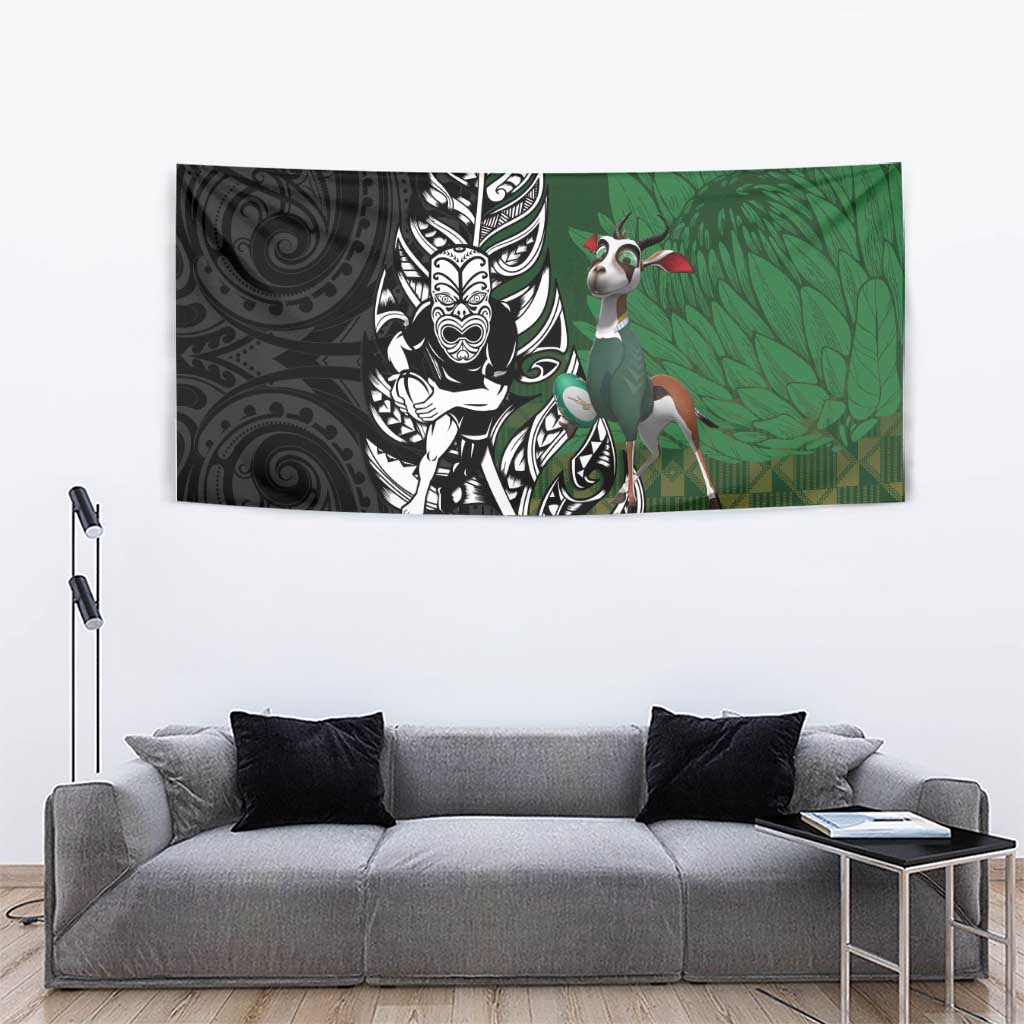 New Zealand and South Africa Rugby Custom Tapestry Maori Tiki Fern Springboks Kente Pattern - Aussie Hoodie
