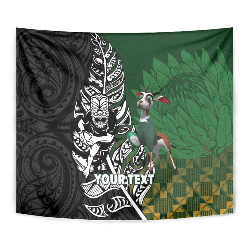 New Zealand and South Africa Rugby Custom Tapestry Maori Tiki Fern Springboks Kente Pattern - Aussie Hoodie