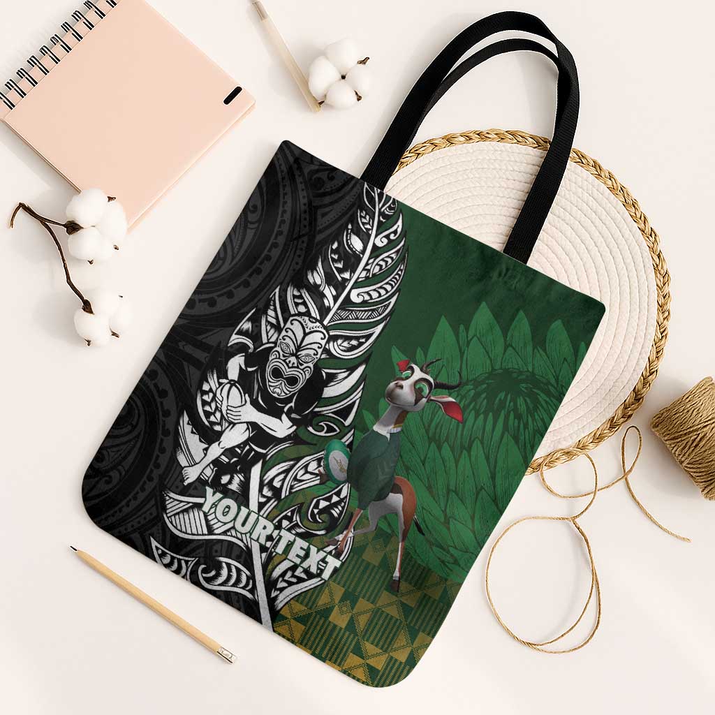New Zealand and South Africa Rugby Custom Tote Bag Maori Tiki Fern Springboks Kente Pattern - Aussie Hoodie