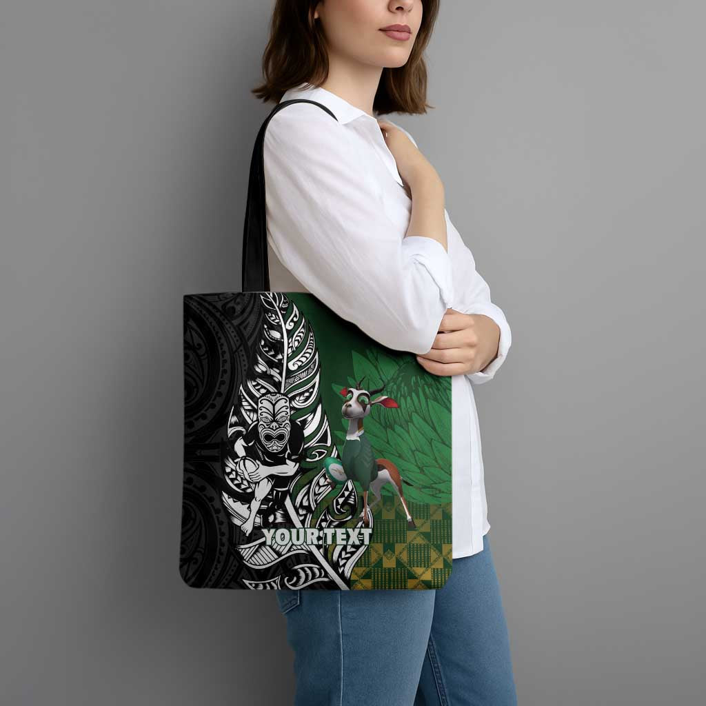New Zealand and South Africa Rugby Custom Tote Bag Maori Tiki Fern Springboks Kente Pattern - Aussie Hoodie