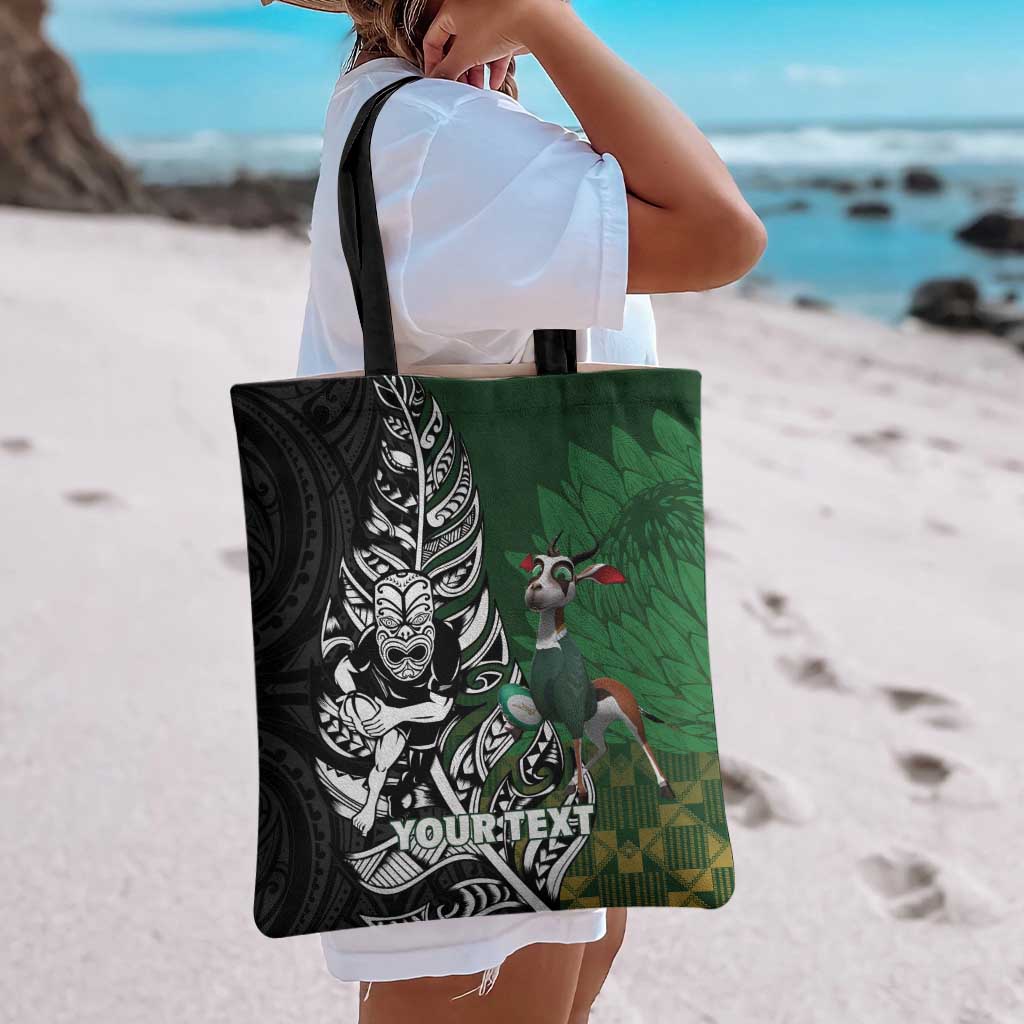 New Zealand and South Africa Rugby Custom Tote Bag Maori Tiki Fern Springboks Kente Pattern - Aussie Hoodie