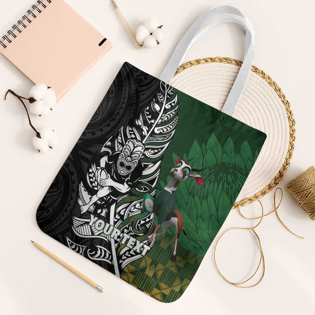 New Zealand and South Africa Rugby Custom Tote Bag Maori Tiki Fern Springboks Kente Pattern - Aussie Hoodie