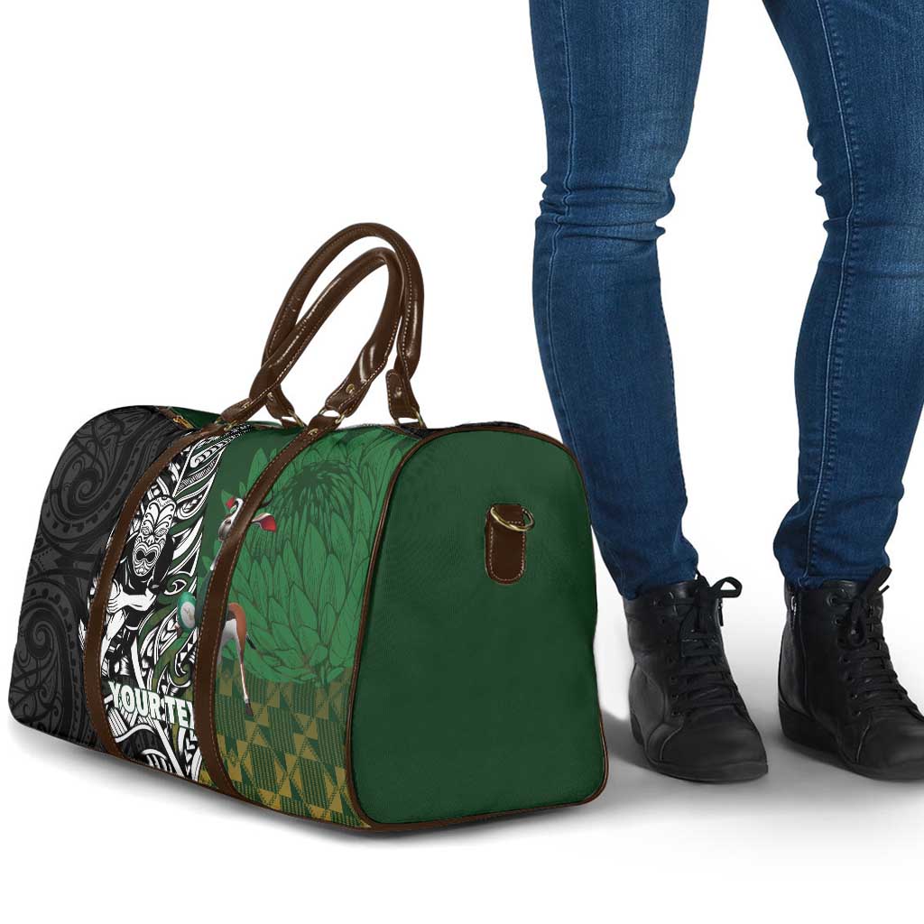 New Zealand and South Africa Rugby Custom Travel Bag Maori Tiki Fern Springboks Kente Pattern - Aussie Hoodie