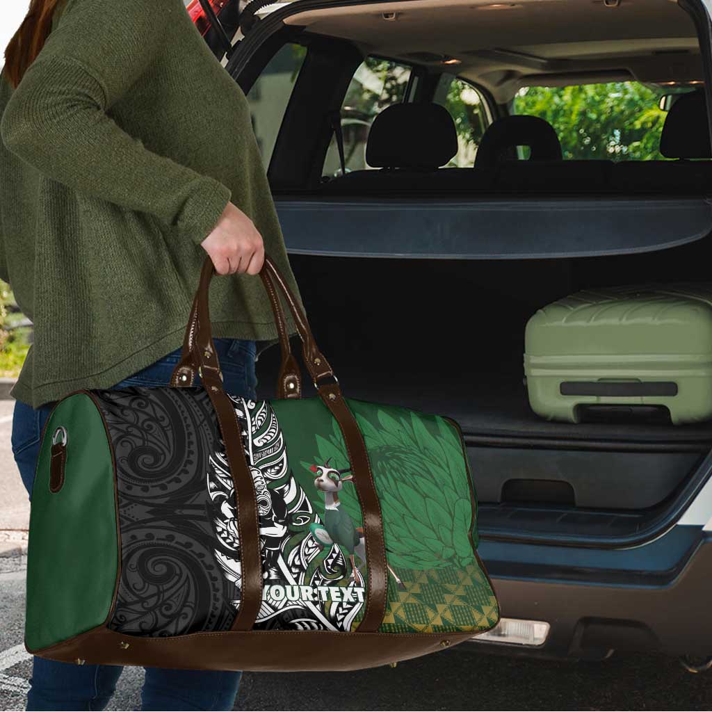 New Zealand and South Africa Rugby Custom Travel Bag Maori Tiki Fern Springboks Kente Pattern - Aussie Hoodie