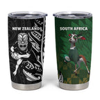 New Zealand and South Africa Rugby Tumbler Cup Maori Tiki Fern Springboks Kente Pattern - Aussie Hoodie