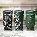 New Zealand and South Africa Rugby Tumbler Cup Maori Tiki Fern Springboks Kente Pattern - Aussie Hoodie