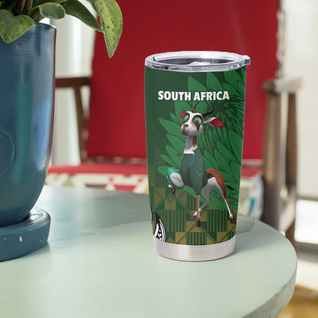 New Zealand and South Africa Rugby Tumbler Cup Maori Tiki Fern Springboks Kente Pattern - Aussie Hoodie