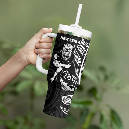 New Zealand and South Africa Rugby Tumbler With Handle Maori Tiki Fern Springboks Kente Pattern - Aussie Hoodie